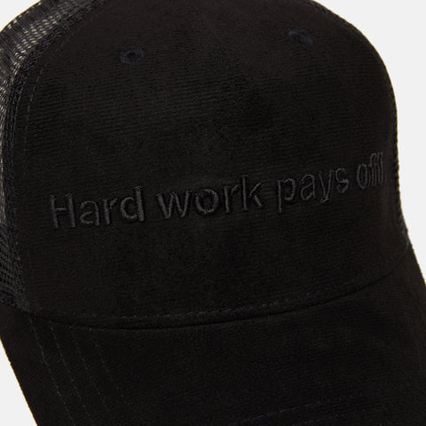 HARD WORK PAYS OFF SUEDE TRUCKER CAP